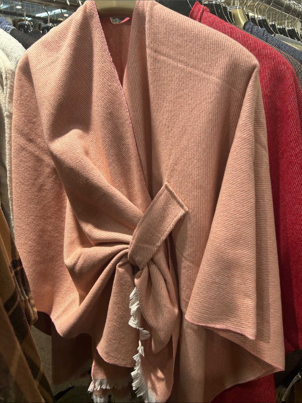 Women's Dusty Pink Fringe Tie-Front Shawl